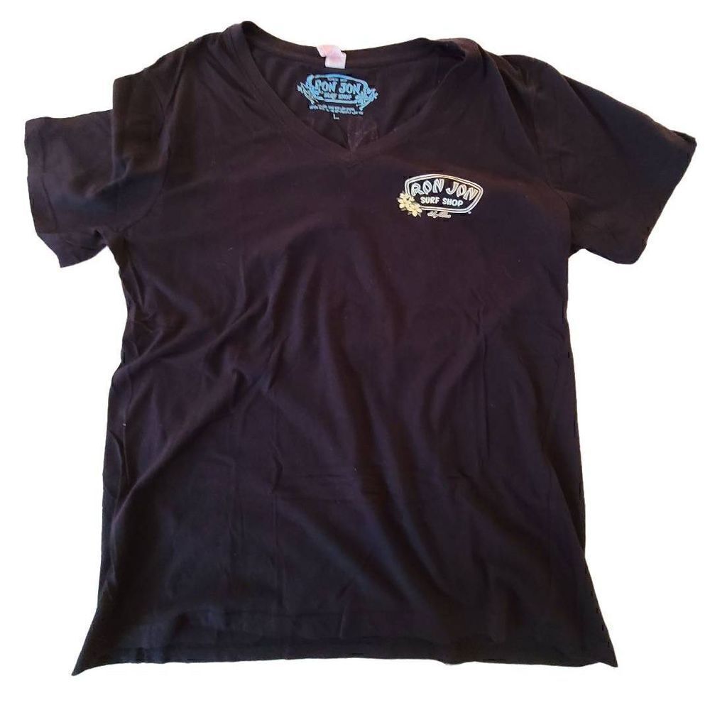 Ron Jon Surf Shop Black V Neck Short Sleeve Key West T Shirt Large